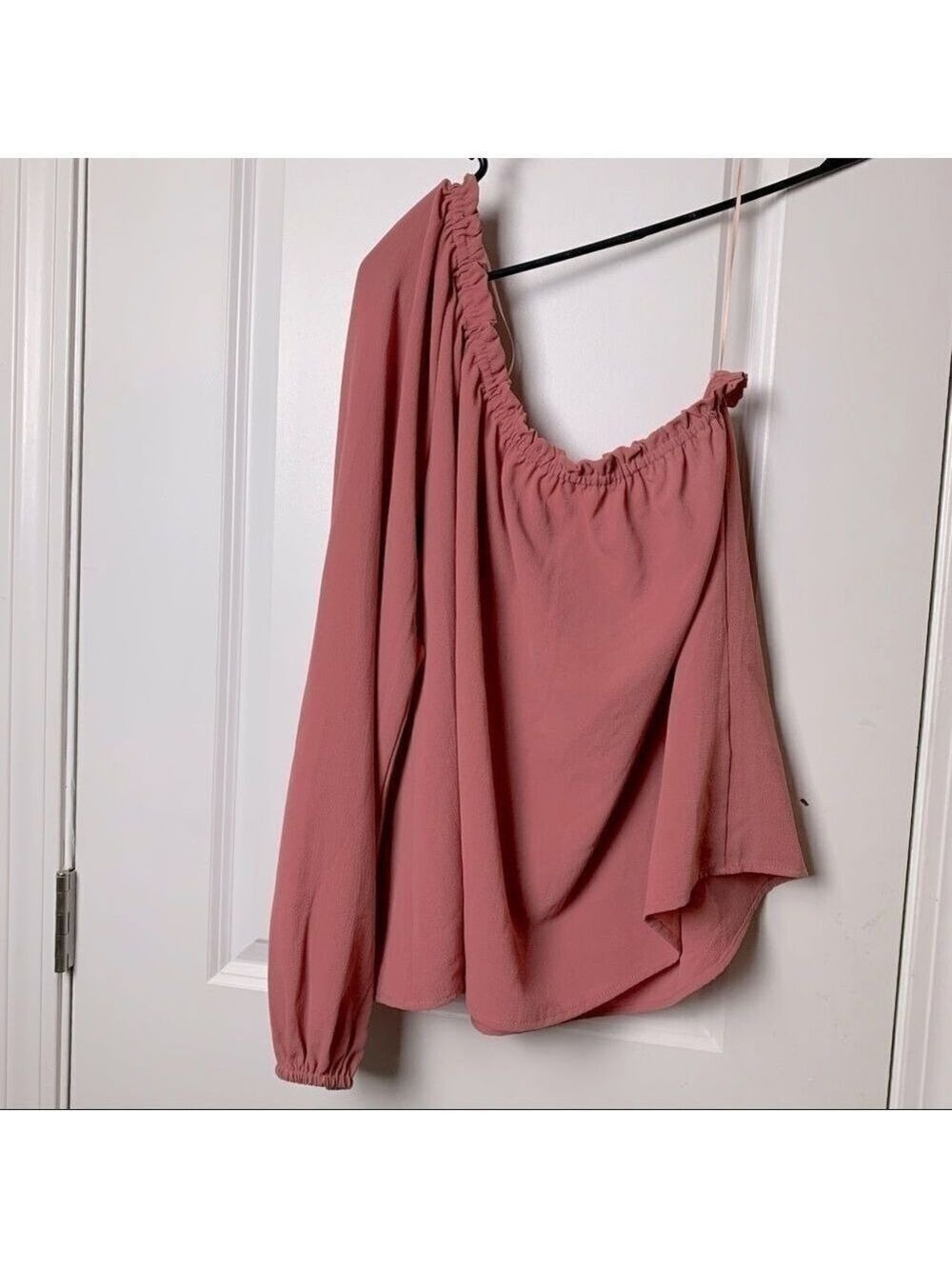 Chelsea28 one sleeve medium blush blouse w ruffles